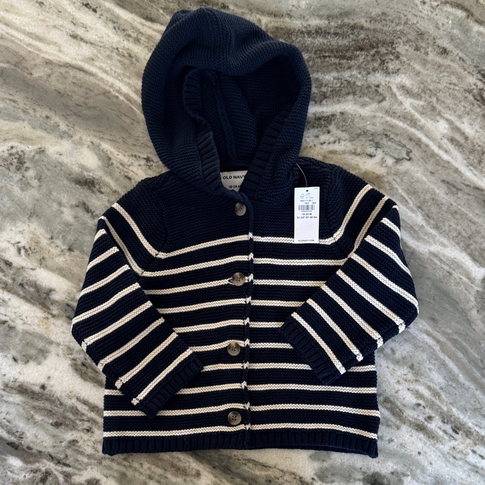 Old Navy Navy and White Striped Knit Hoodie
